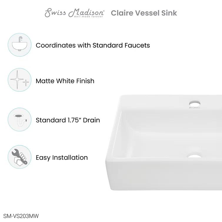 Claire 20 Rectangle Ceramic Vessel Sink