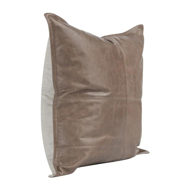 ZeaZu 22" X 22" Taupe Leather Zippered Pillow