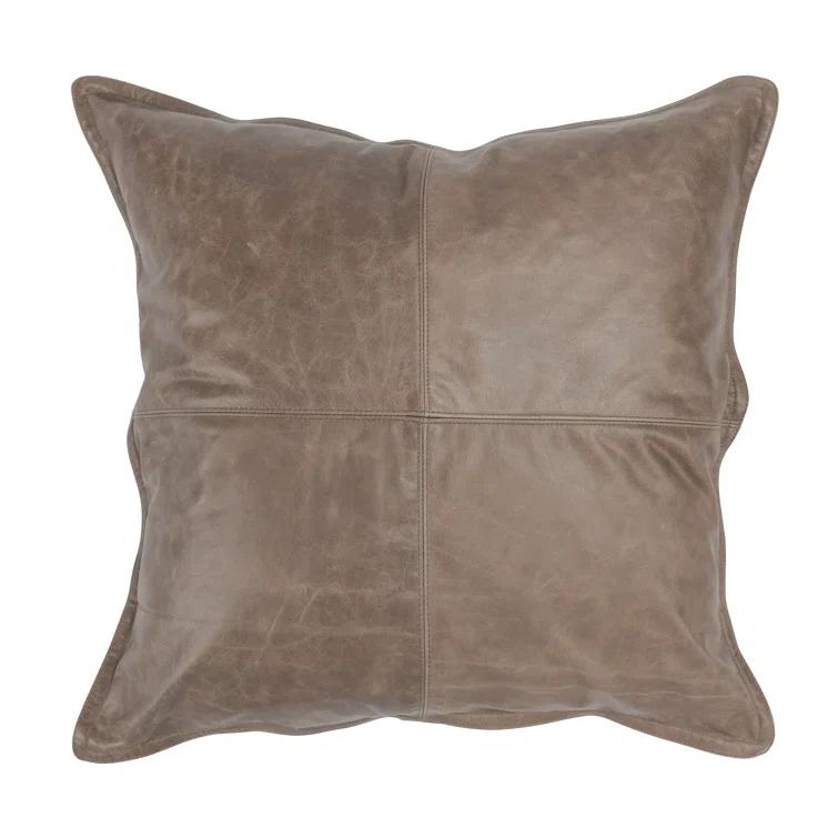 ZeaZu 22" X 22" Taupe Leather Zippered Pillow