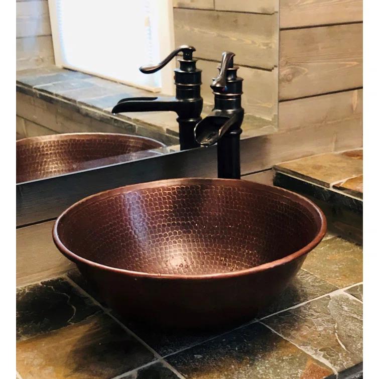 14"Round Copper Vessel Bathroom Sink