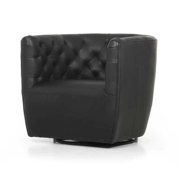 Heirloom Black Leather Swivel Barrel Chair