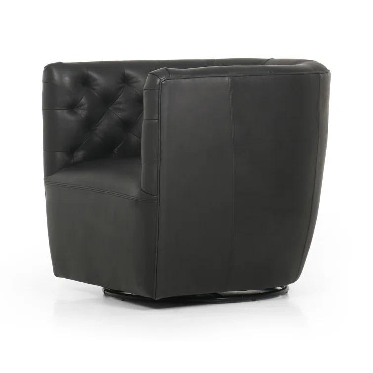 Heirloom Black Leather Swivel Barrel Chair