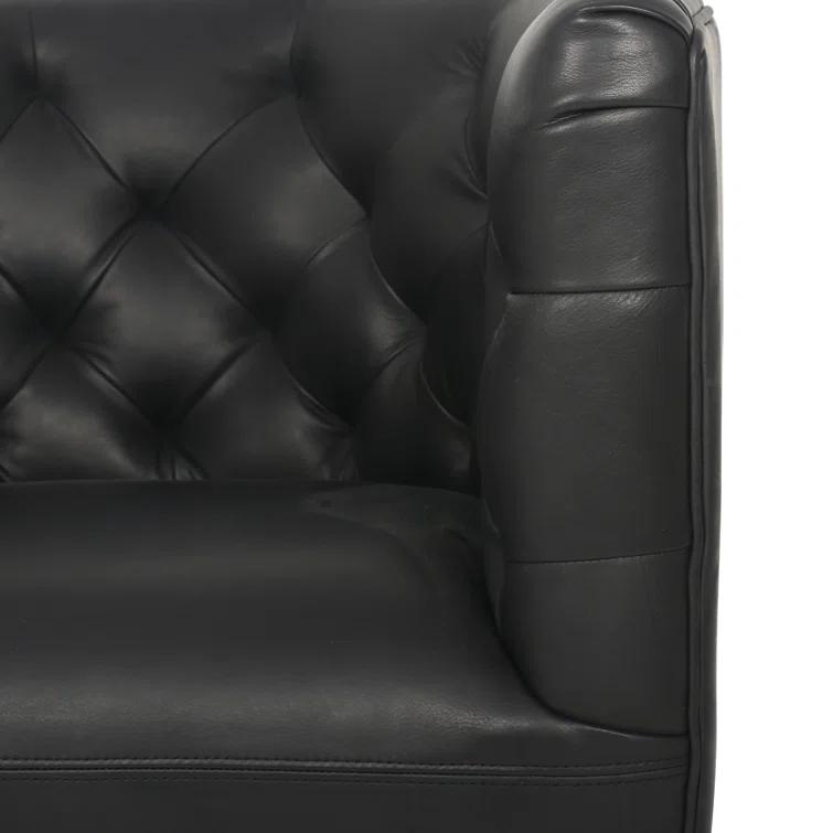 Heirloom Black Leather Swivel Barrel Chair