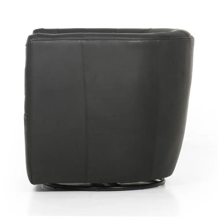 Heirloom Black Leather Swivel Barrel Chair