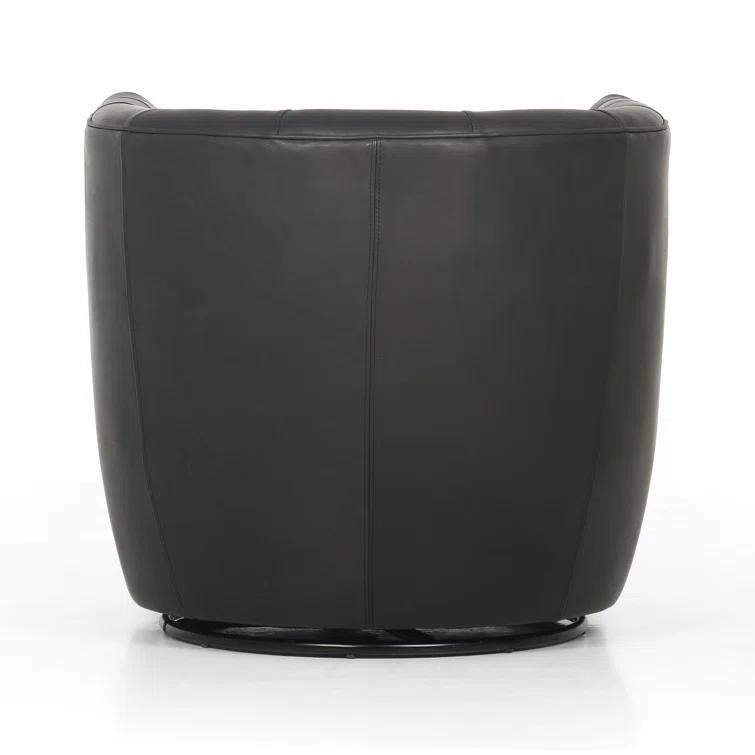 Heirloom Black Leather Swivel Barrel Chair