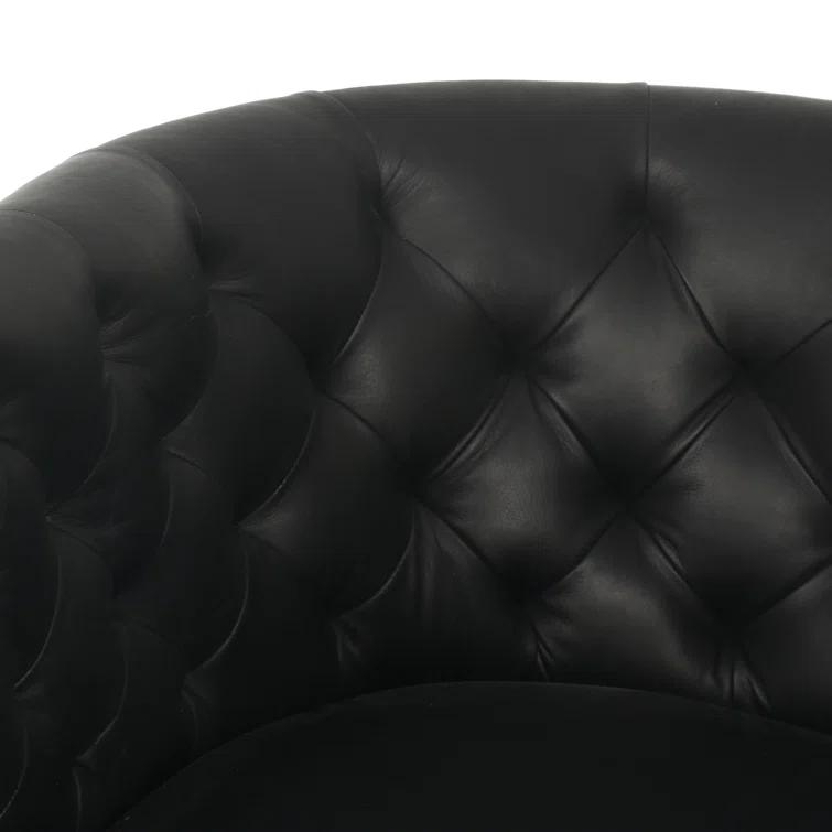 Heirloom Black Leather Swivel Barrel Chair