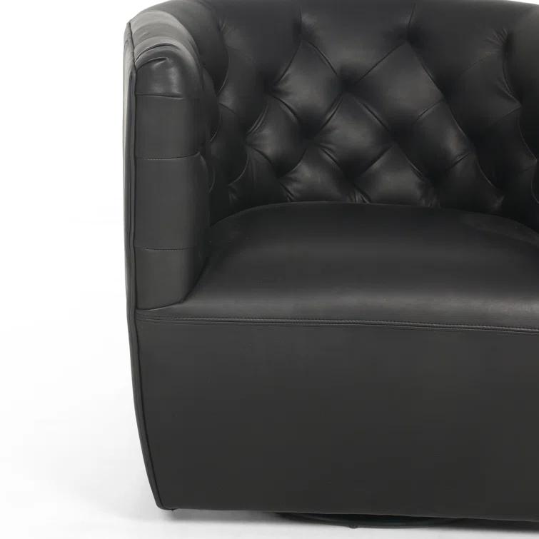 Heirloom Black Leather Swivel Barrel Chair
