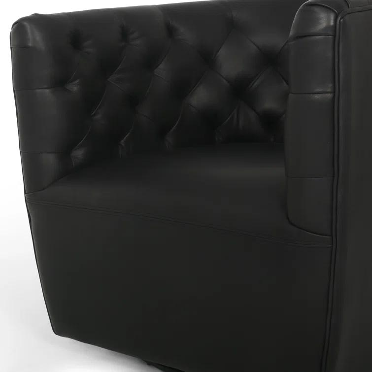 Heirloom Black Leather Swivel Barrel Chair