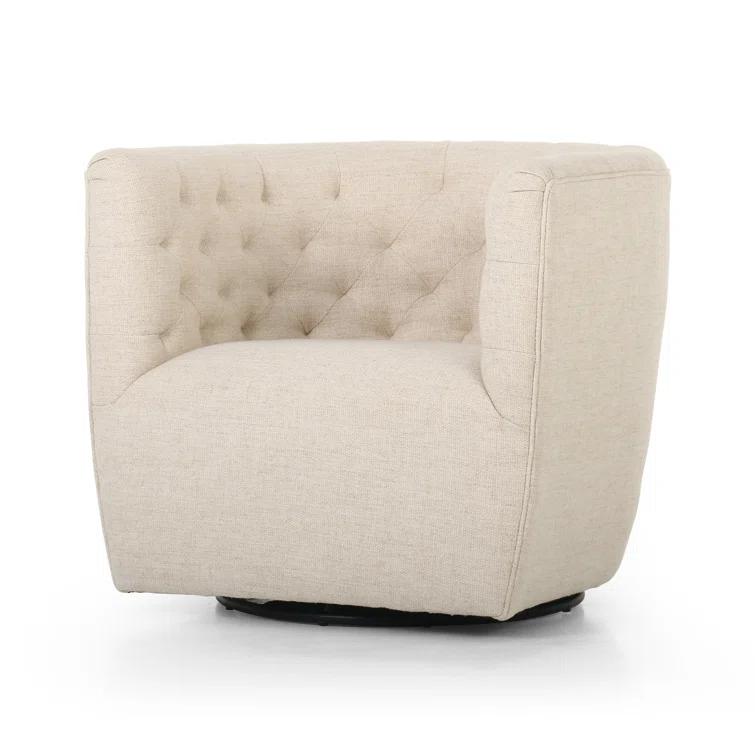 Thames Cream Leather Handcrafted Swivel Chair