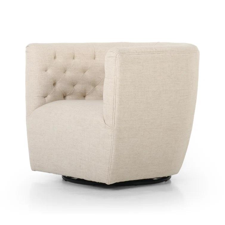 Thames Cream Leather Handcrafted Swivel Chair