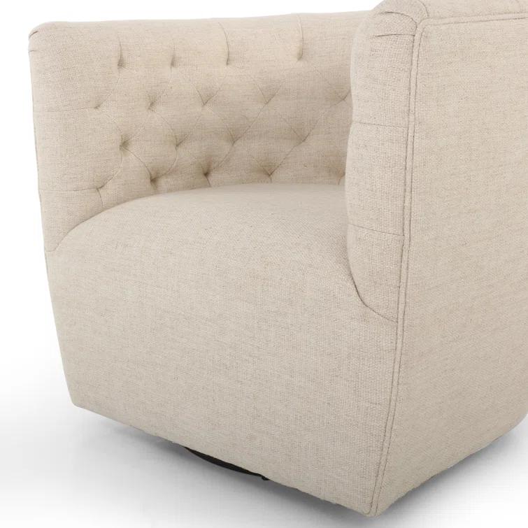 Thames Cream Leather Handcrafted Swivel Chair