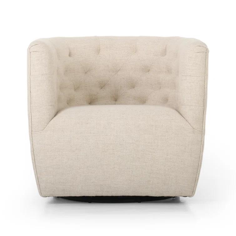 Thames Cream Leather Handcrafted Swivel Chair