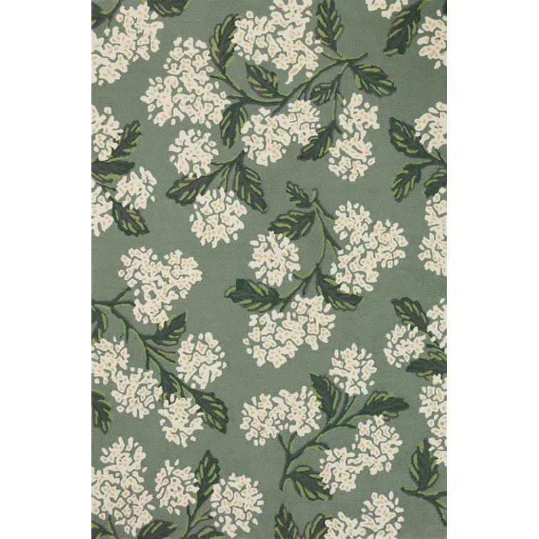 Rifle Paper Co. x Loloi Floral Handmade Looped Wool Area Rug in Hydrangea Sage