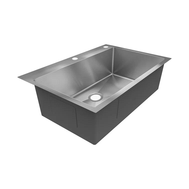 Sinber 33" x 22" Drop In Single Bowl Kitchen Sink with 18 Gauge 304 Stainless Steel Finish