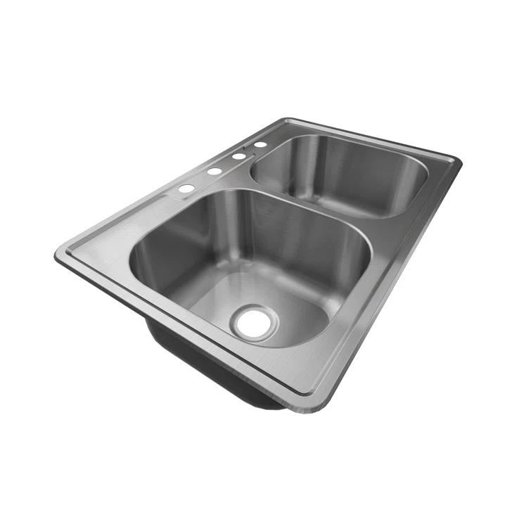 Sinber 33" x 22" Drop In Double Bowl Kitchen Sink with 18 Gauge 304 Stainless Steel Satin Finish