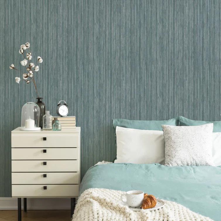 Tempaper & Co. 28 sq ft Faux Grasscloth Removable Peel and Stick Wallpaper Textured Chambray : Vinyl, Self-Adhesive, Blue