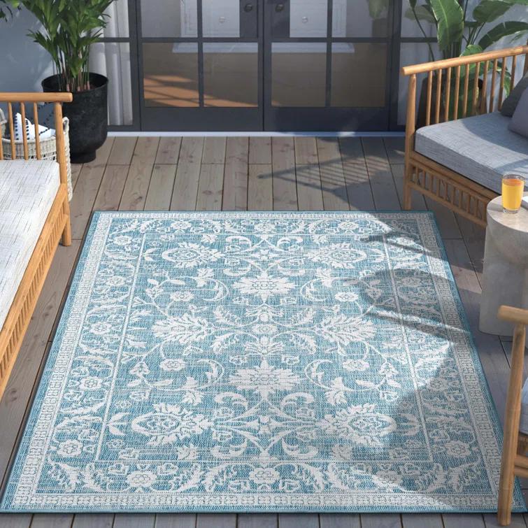 Grieves Persian Oriental Blue Indoor/Outdoor Area Rug