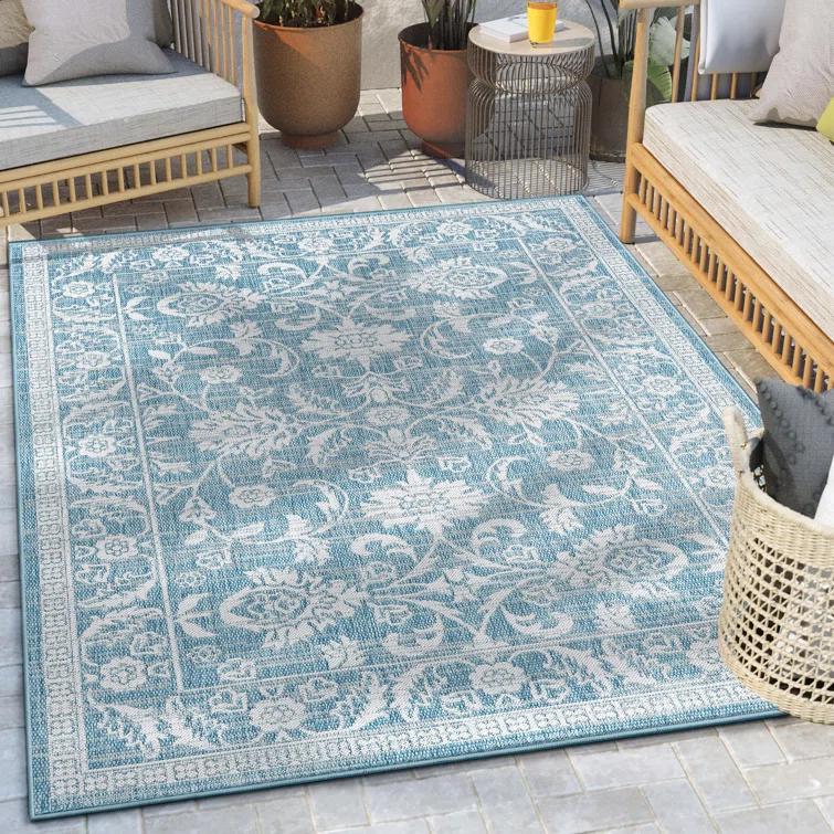 Grieves Persian Oriental Blue Indoor/Outdoor Area Rug