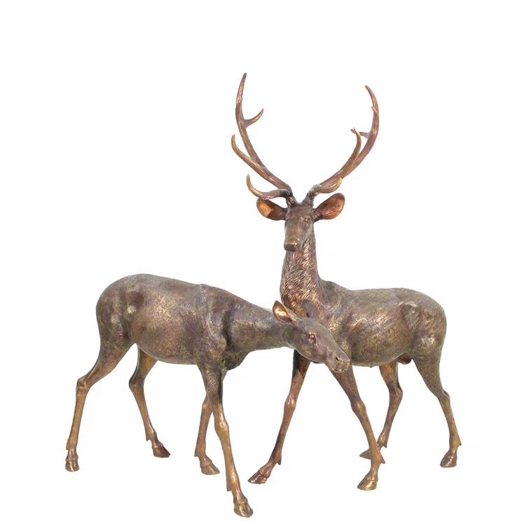 Metropolitan Galleries Bronze Buck and Doe 2 Piece Sculpture Set