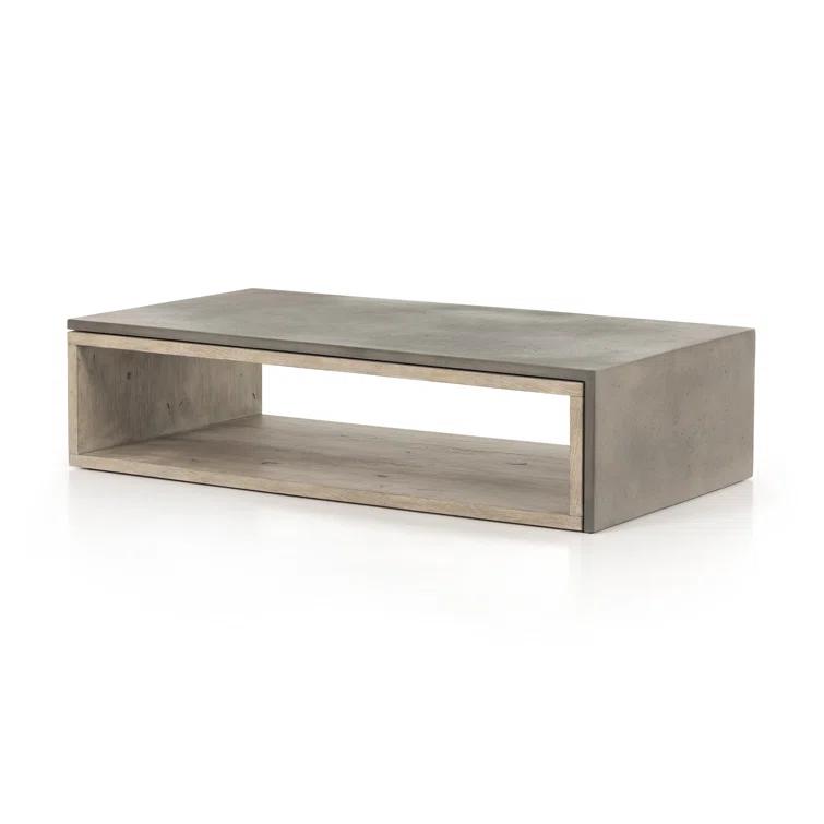 Gray Oak Rectangular Cocktail Table with Textured Concrete Top