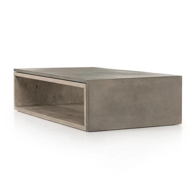 Gray Oak Rectangular Cocktail Table with Textured Concrete Top