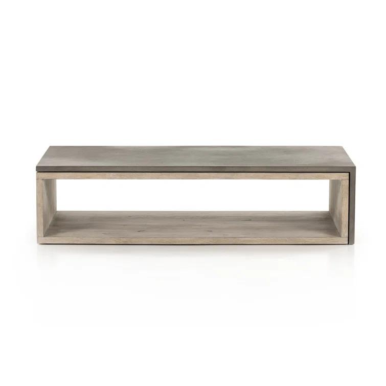 Gray Oak Rectangular Cocktail Table with Textured Concrete Top