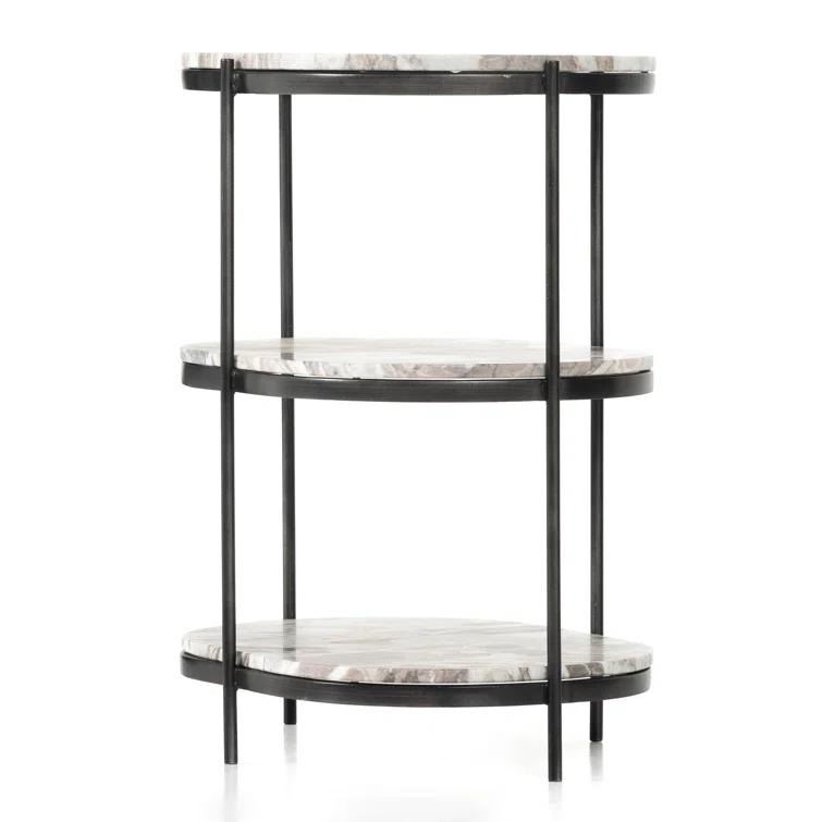 Marlow Canyon Oval Nightstand in Hammered Grey with Marble Top