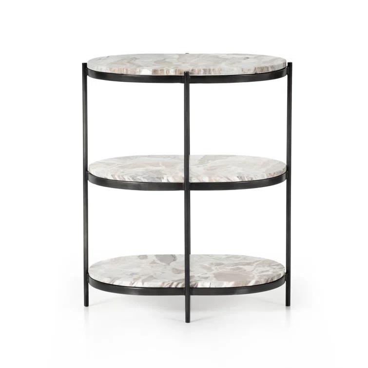 Marlow Canyon Oval Nightstand in Hammered Grey with Marble Top