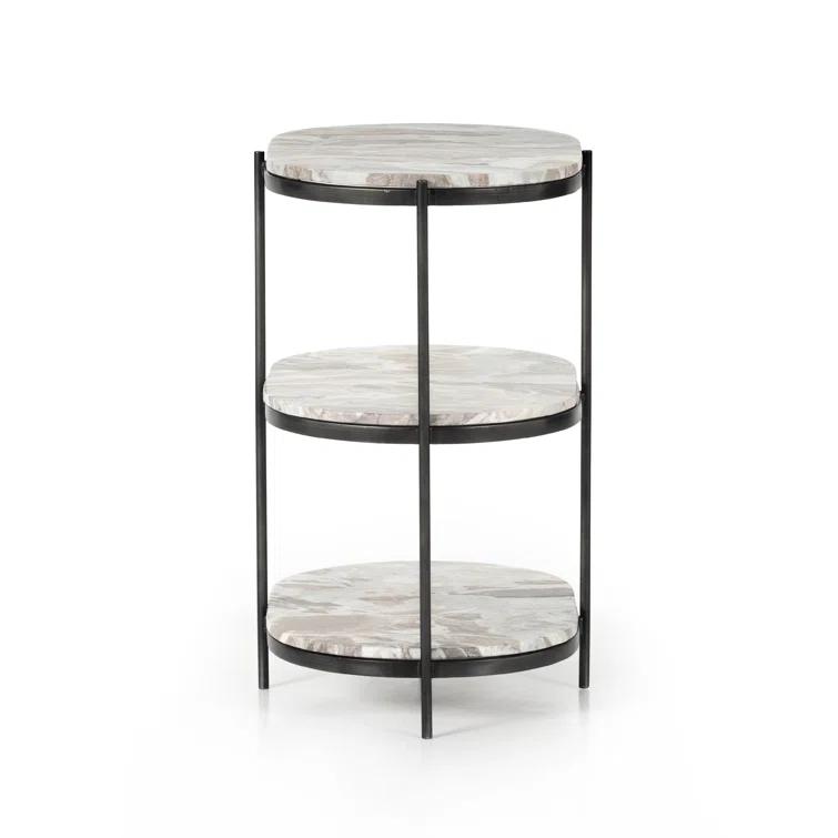Marlow Canyon Oval Nightstand in Hammered Grey with Marble Top