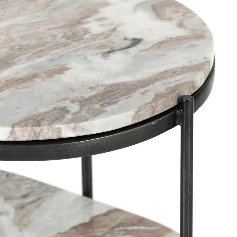 Marlow Canyon Oval Nightstand in Hammered Grey with Marble Top