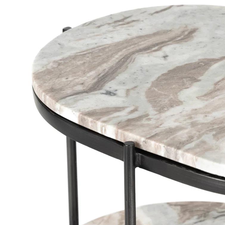 Marlow Canyon Oval Nightstand in Hammered Grey with Marble Top