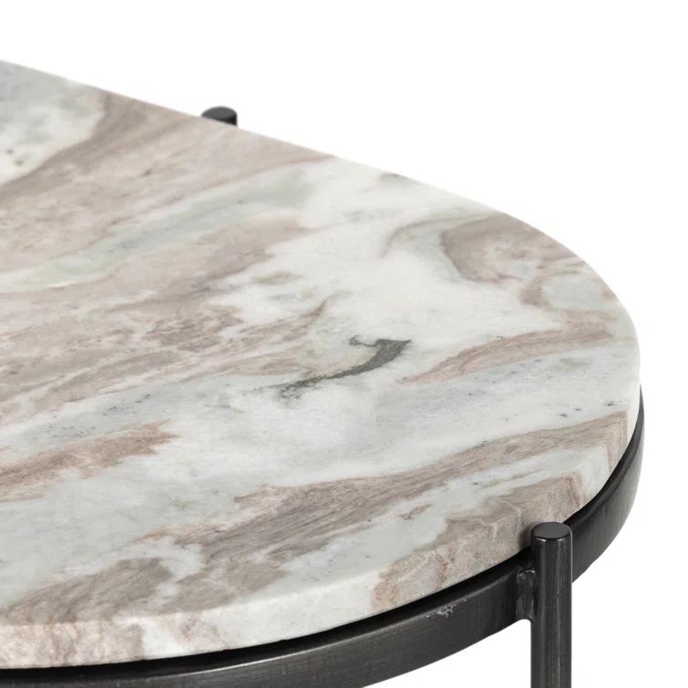 Marlow Canyon Oval Nightstand in Hammered Grey with Marble Top