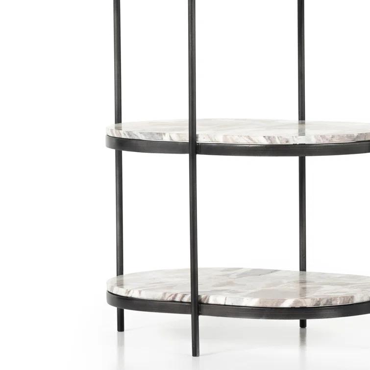 Marlow Canyon Oval Nightstand in Hammered Grey with Marble Top
