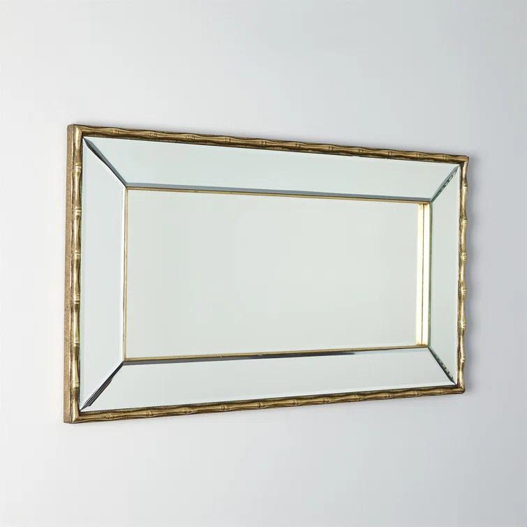 Bamboo Essence Antique Brass Beveled Wall Mirror 45''