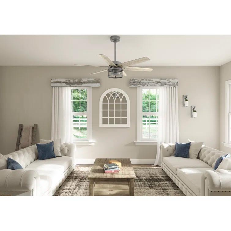 52" Houston 6 - Blade Ceiling Fan With LED Light Kit And Handheld Remote