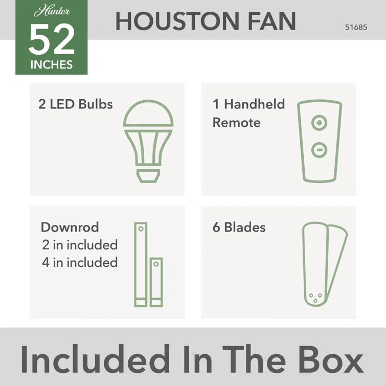 52" Houston 6 - Blade Ceiling Fan With LED Light Kit And Handheld Remote