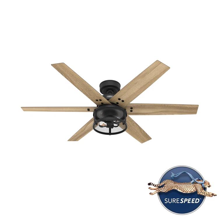 52" Houston 6 - Blade Ceiling Fan With LED Light Kit And Handheld Remote