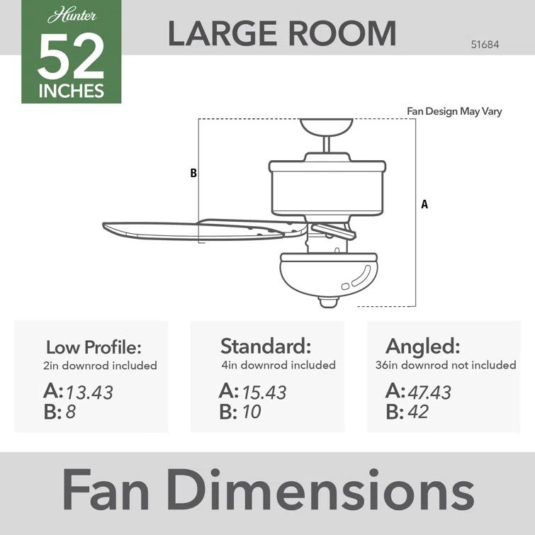 52" Houston 6 - Blade Ceiling Fan With LED Light Kit And Handheld Remote