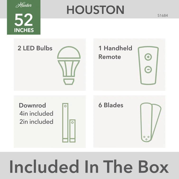 52" Houston 6 - Blade Ceiling Fan With LED Light Kit And Handheld Remote