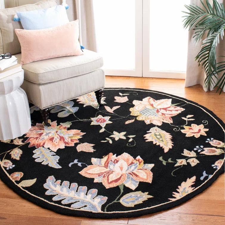 Hand Hooked Wool Floral Rug