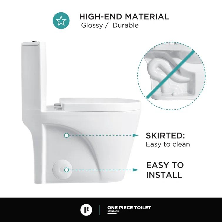 Fine Fixtures MOTB7W Dual-Flush Elongated One-Piece Toilet with High Efficiency Flush
