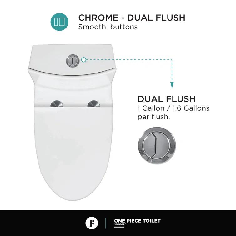 Fine Fixtures MOTB7W Dual-Flush Elongated One-Piece Toilet with High Efficiency Flush