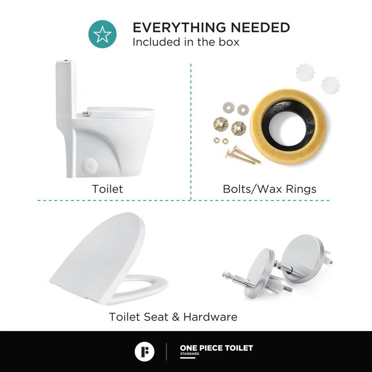 Fine Fixtures MOTB7W Dual-Flush Elongated One-Piece Toilet with High Efficiency Flush