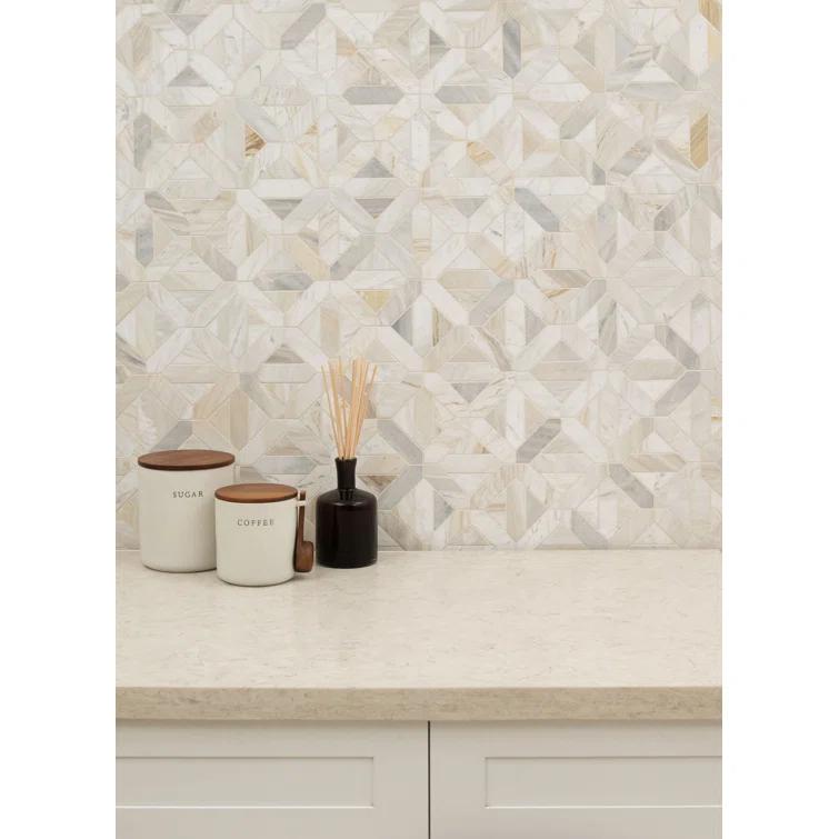Athena Gold Geometrica 12" x 12" Honed Marble Mesh Mounted Mosaic Tile