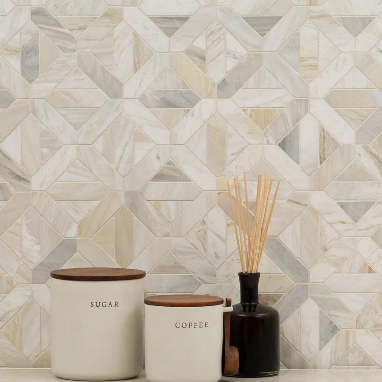 Athena Gold Geometrica 12" x 12" Honed Marble Mesh Mounted Mosaic Tile