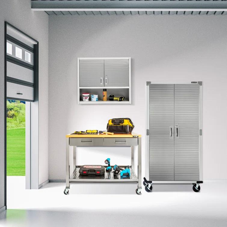48'' Wide Stainless Steel Kitchen Rolling Cart Island with Solid Wood Top