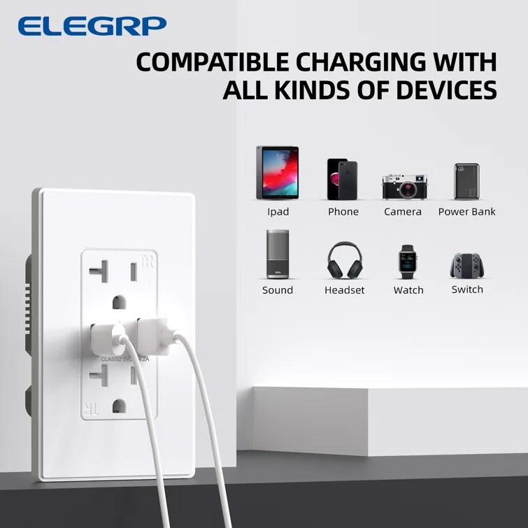 20 Tamper Resistant Duplex Outlet with USB Port