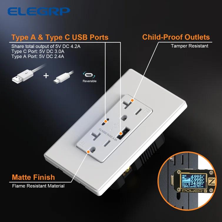 20 Tamper Resistant Duplex Outlet with USB Port