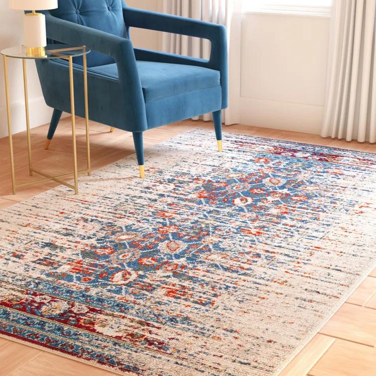 Hertzler Floral Ivory/Blue Area Rug