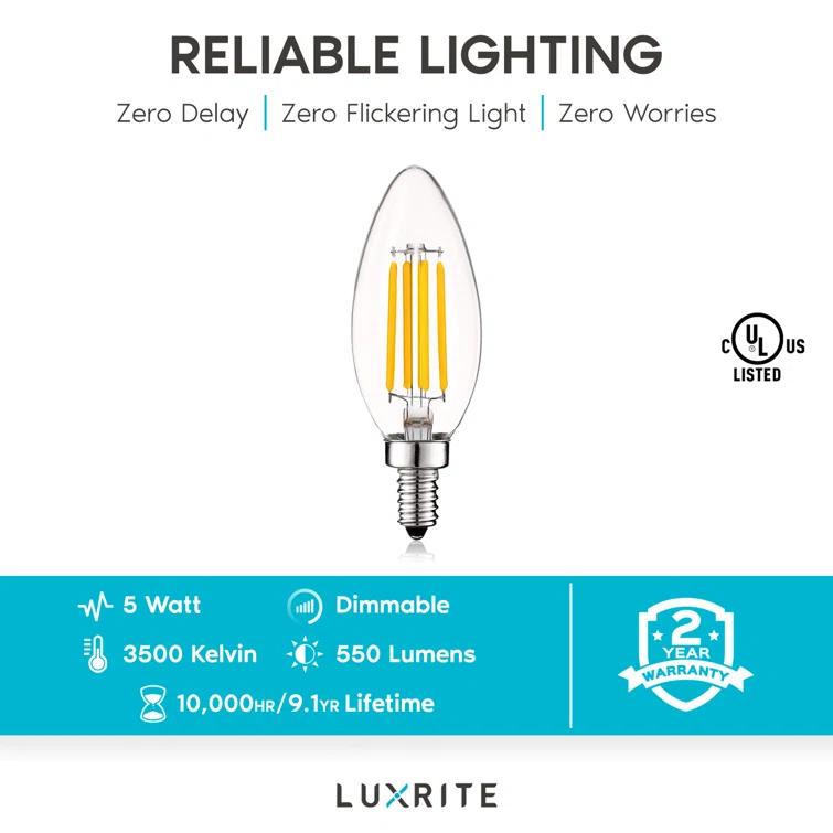 5 Watt (60 Watt Equivalent), B11 LED, Dimmable, Natural White (3500K), E12/Candelabra Base